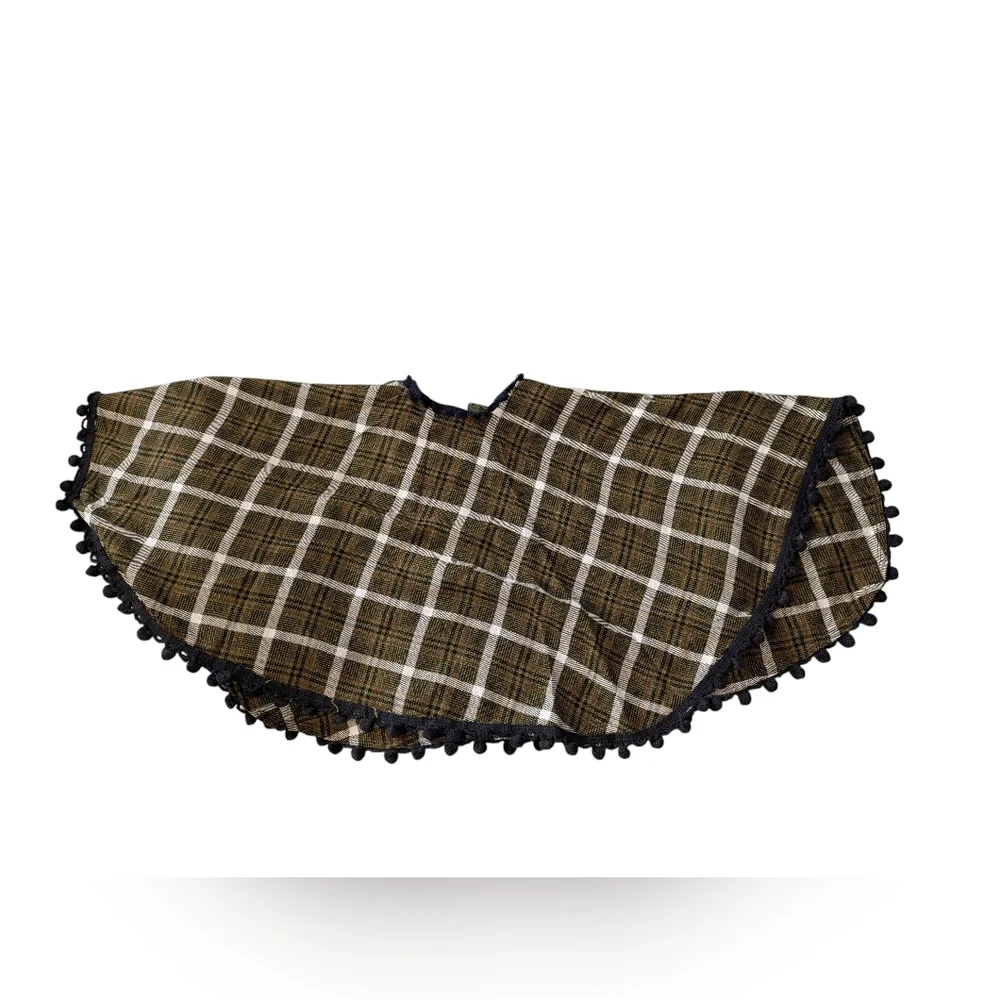 70s Vintage Wool Plaid Poncho & Matching Skirt with Pom Pom‎ Trim MCM